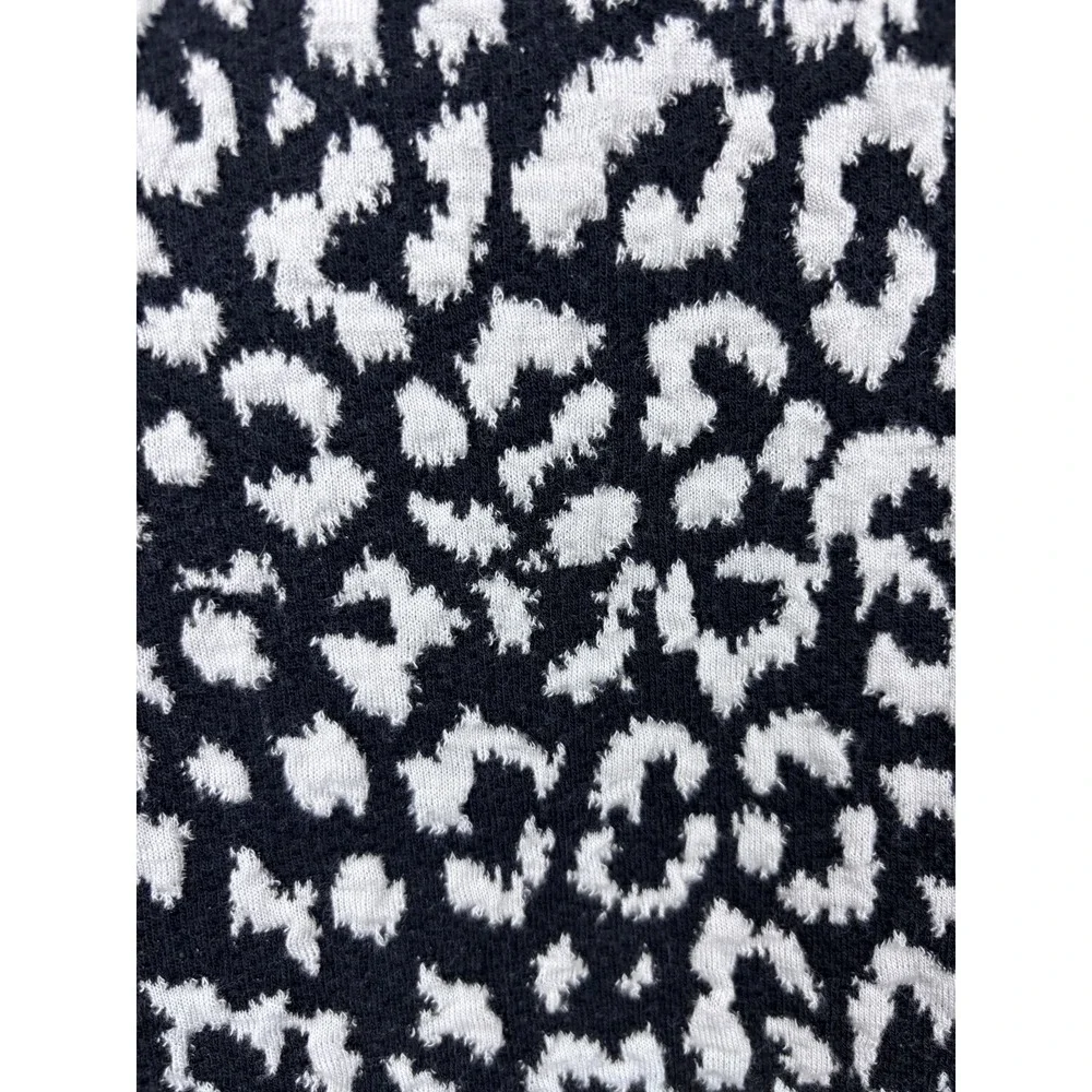 Free People Leopard Top‎ Women's L Black White Puff Sleeve Square Neck Boho Chic